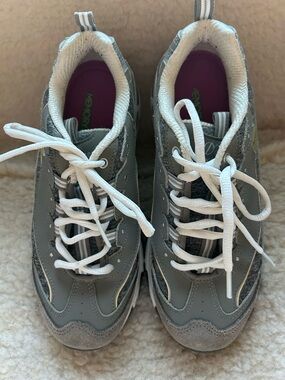 Skechers Gray and White Women's Lace-Up Sneakers with Pink Insole